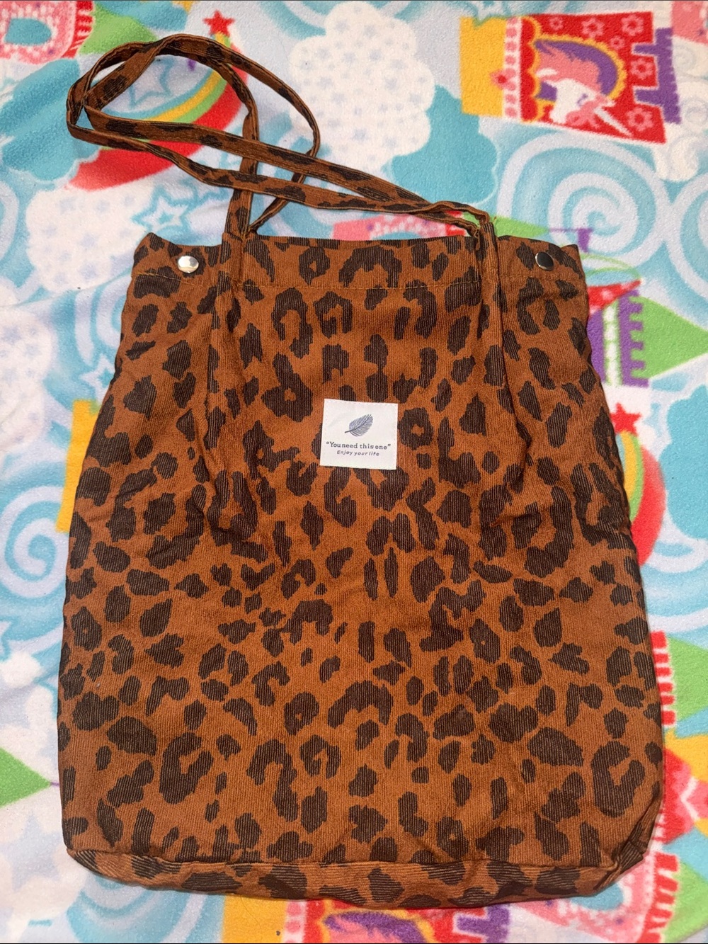 Leopard Print Canvas Tote Bag - Brown & Black